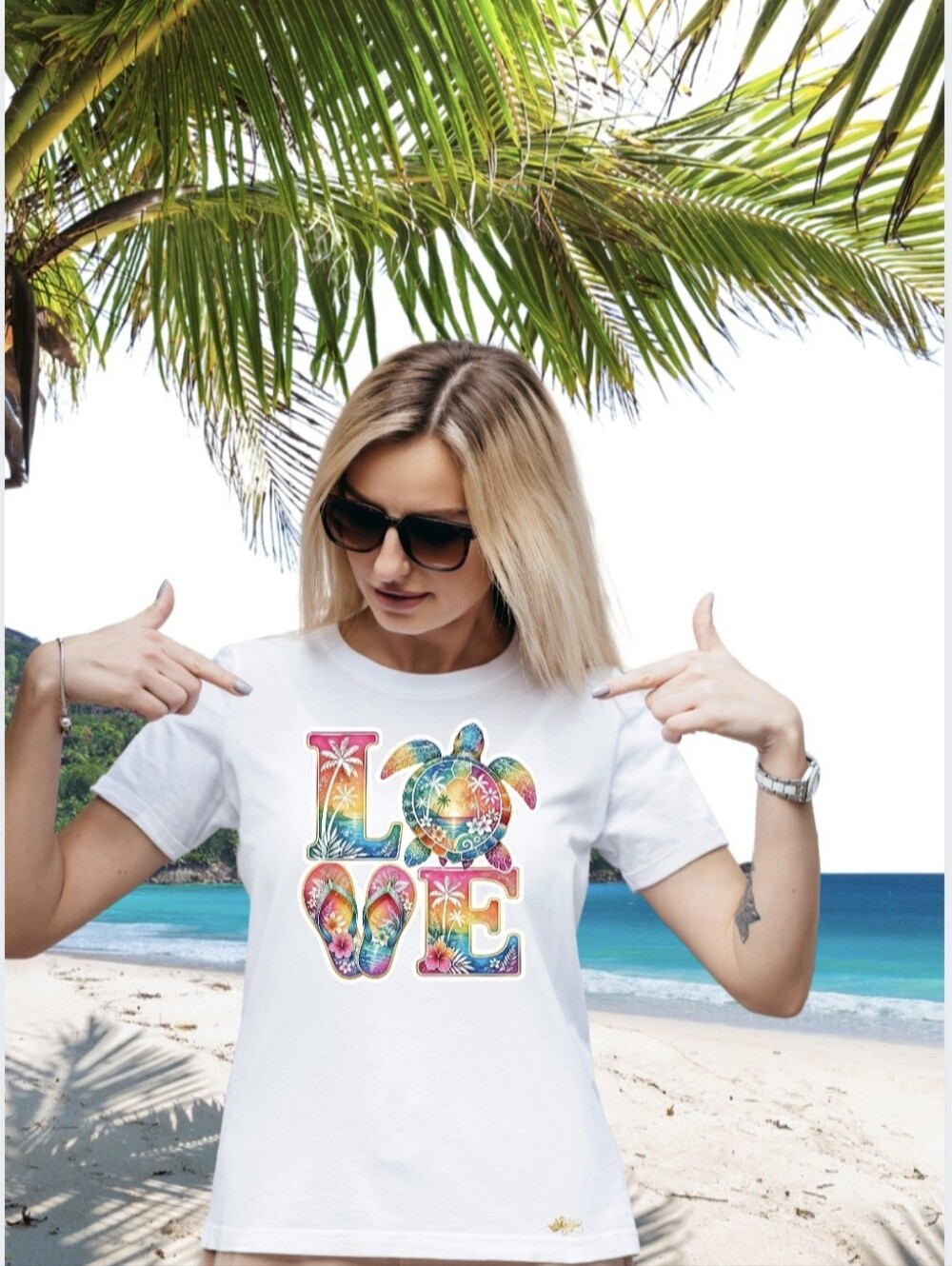 [SUMMER CAPSULE] Beach LOVE Graphic Tee with Crystal Touch - L